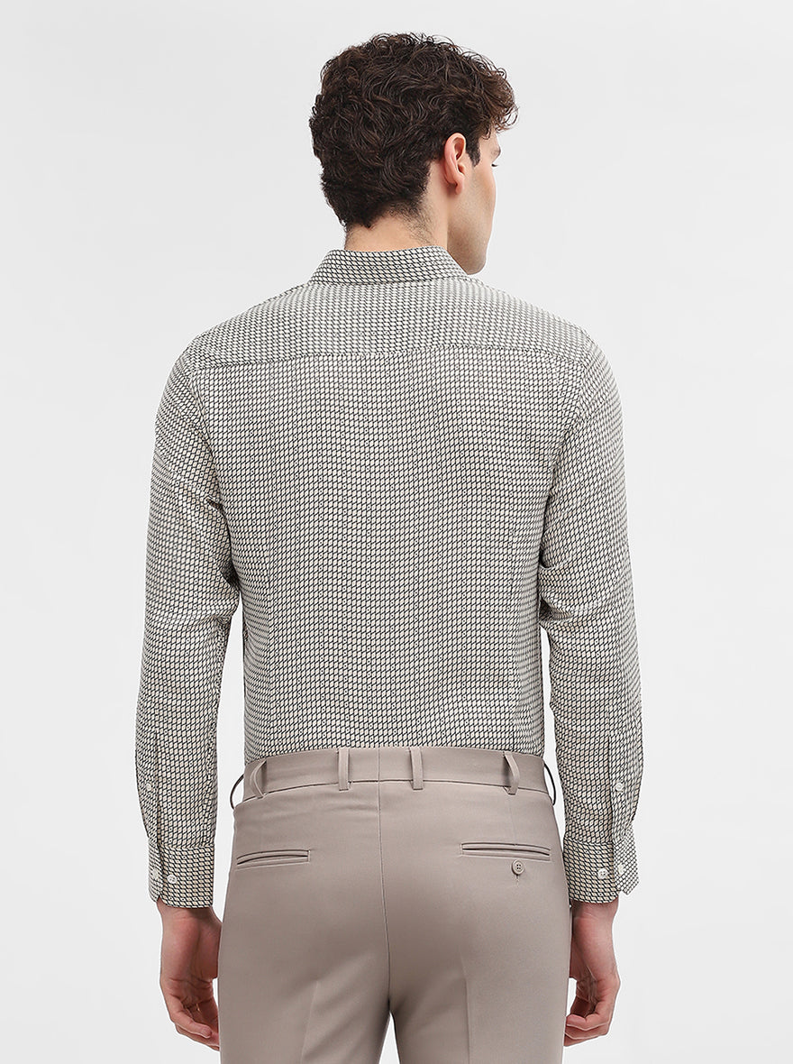 Cream & Black Printed Slim Fit Formal Shirt | JadeBlue Super Luxe