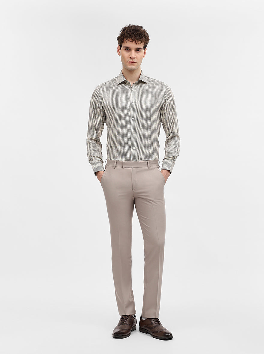 Cream & Black Printed Slim Fit Formal Shirt | JadeBlue Super Luxe