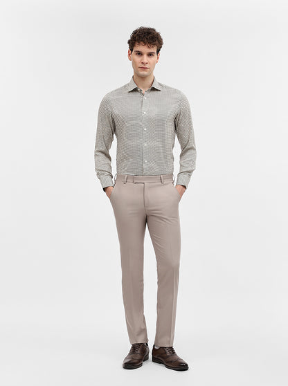 Cream & Black Printed Slim Fit Formal Shirt | JadeBlue Super Luxe