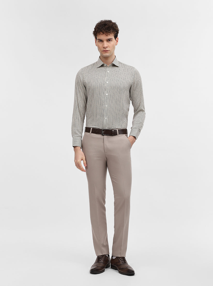 Cream & Black Printed Slim Fit Formal Shirt | JadeBlue Super Luxe