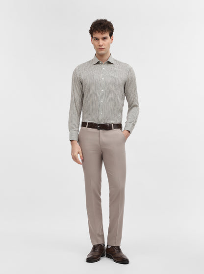 Cream & Black Printed Slim Fit Formal Shirt | JadeBlue Super Luxe