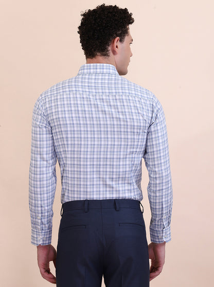 White & Blue Checked Slim Fit Formal Shirt | Greenfibre