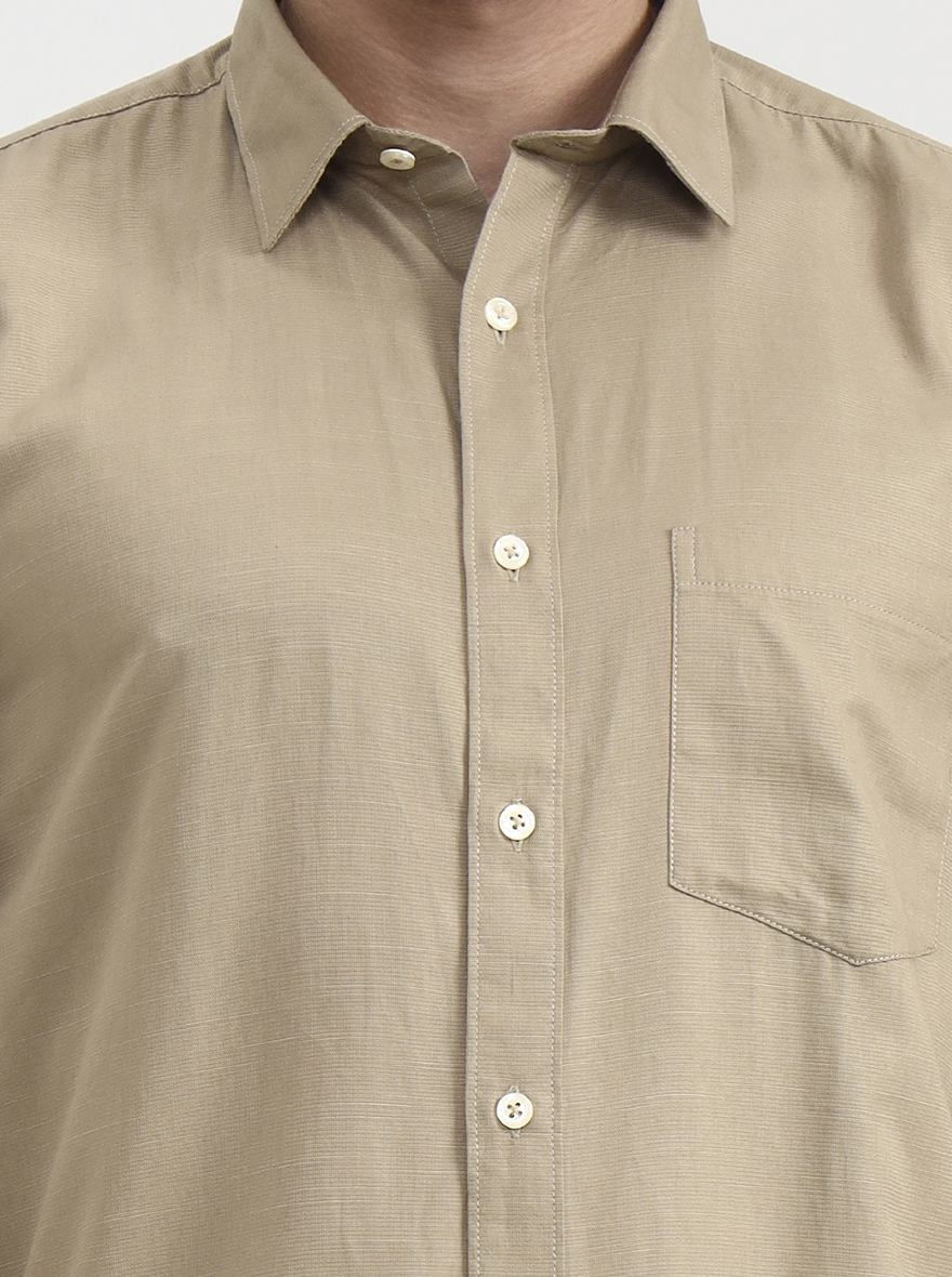 Khaki Solid Tailored Fit Semi Casual Shirt | Greenfibre