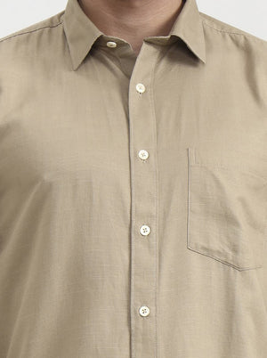 Khaki Solid Tailored Fit Semi Casual Shirt | Greenfibre
