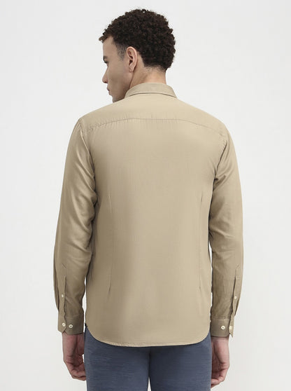 Khaki Solid Tailored Fit Semi Casual Shirt | Greenfibre