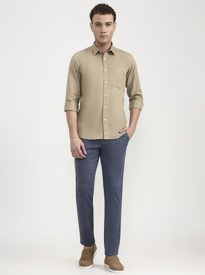 Khaki Solid Tailored Fit Semi Casual Shirt | Greenfibre