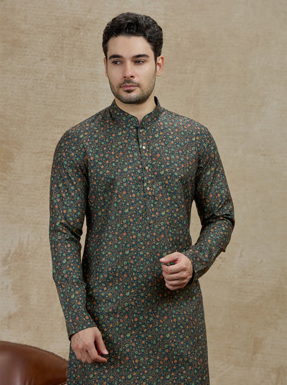 Olive Printed Kurta | The Kurta Company