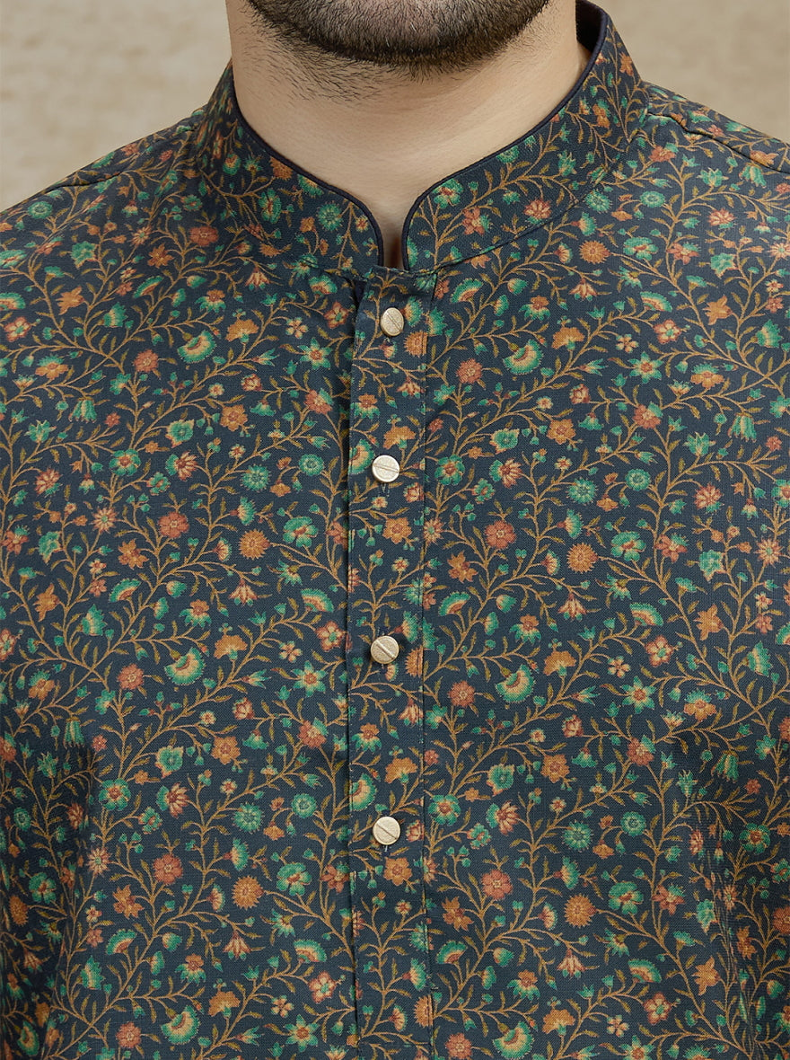 Olive Printed Kurta | The Kurta Company
