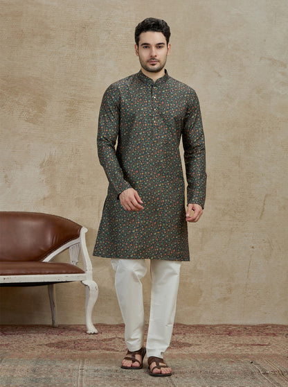 Olive Printed Kurta | The Kurta Company