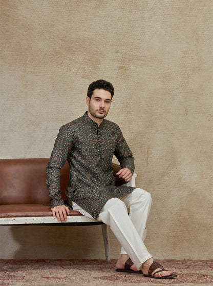 Olive Printed Kurta | The Kurta Company