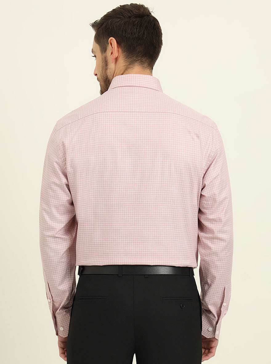 Pink & White Checked Regular Fit Formal Shirt | JadeBlue