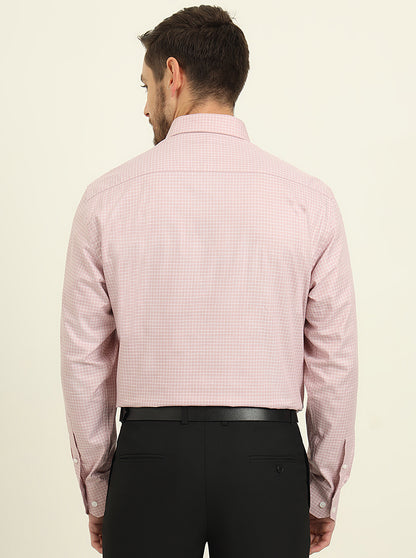 Pink & White Checked Regular Fit Formal Shirt | JadeBlue