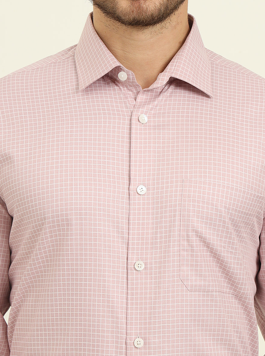 Pink & White Checked Regular Fit Formal Shirt | JadeBlue