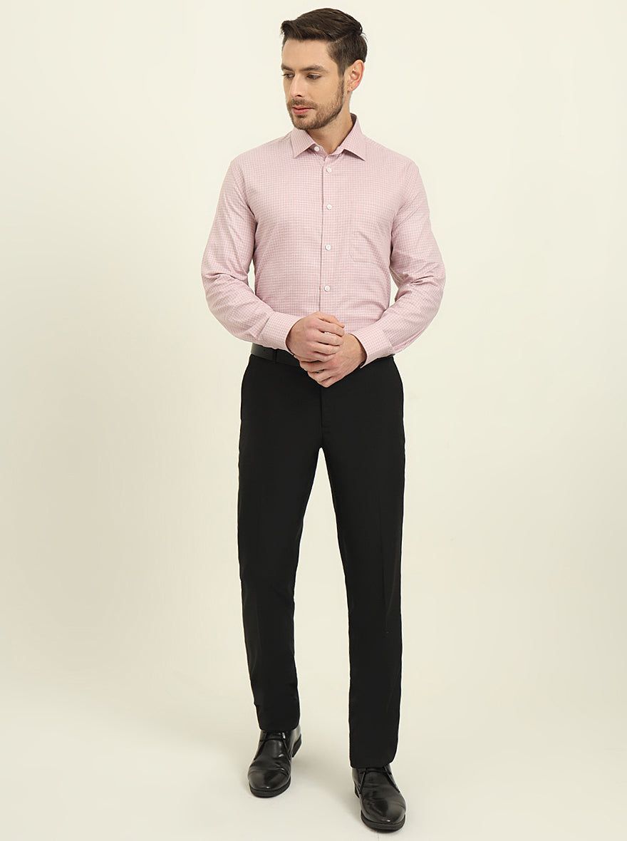 Pink & White Checked Regular Fit Formal Shirt | JadeBlue