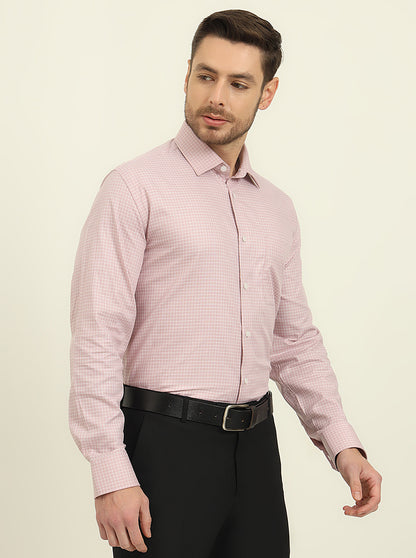 Pink & White Checked Regular Fit Formal Shirt | JadeBlue