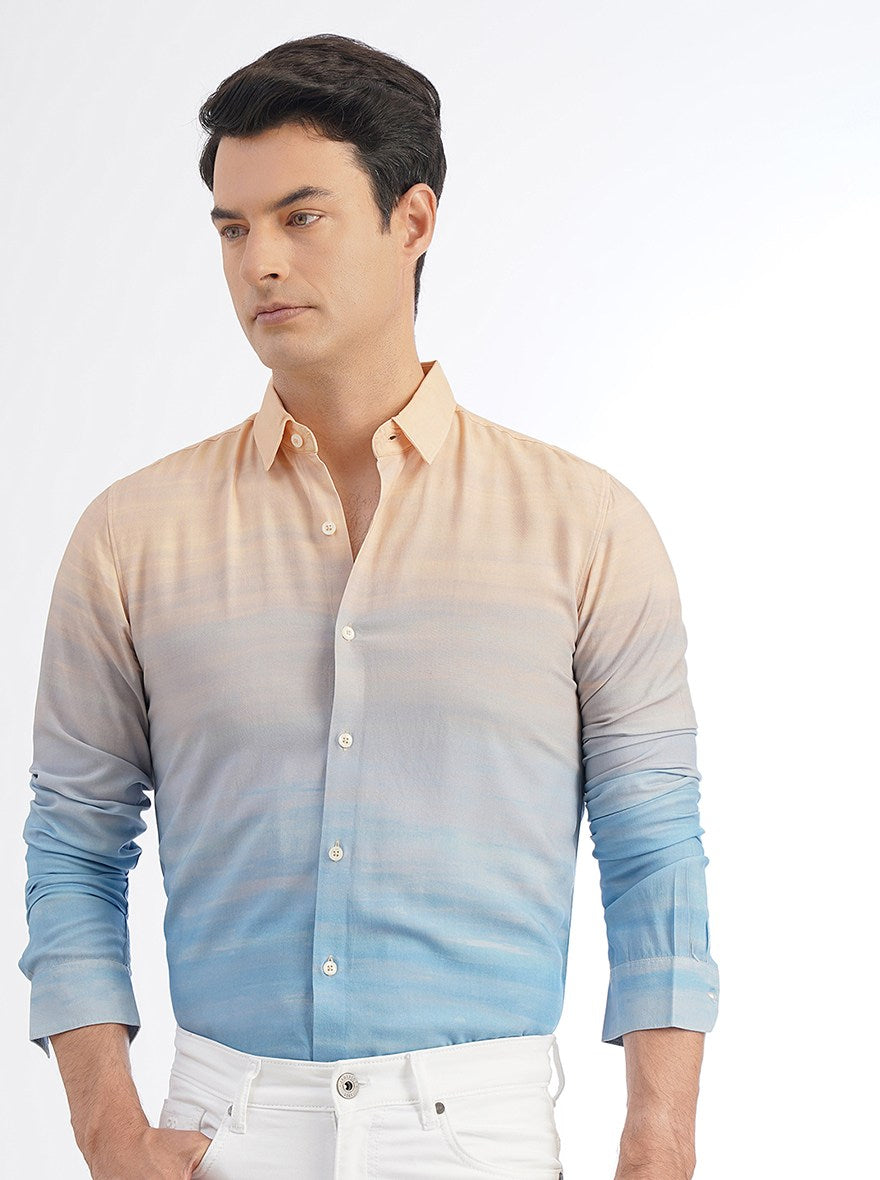 Peach Printed Slim Fit Casual Shirt | JadeBlue