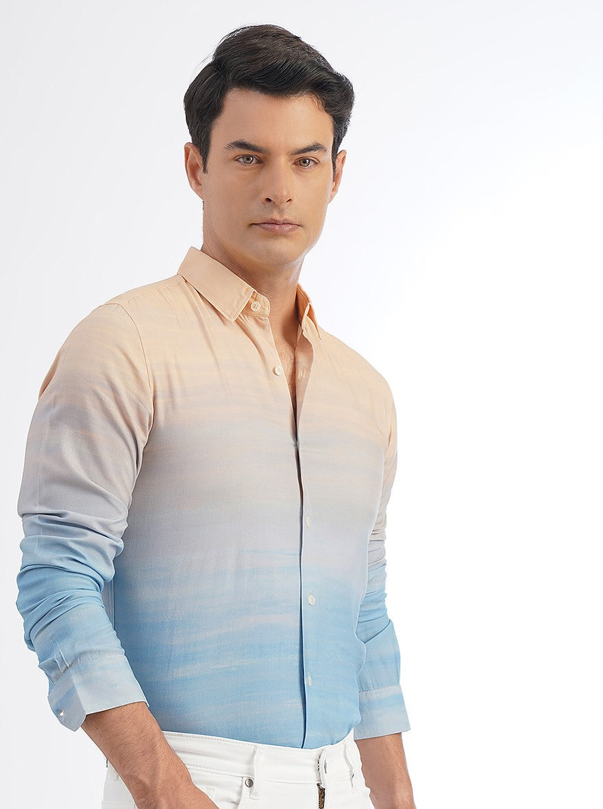 Peach Printed Slim Fit Casual Shirt | JadeBlue