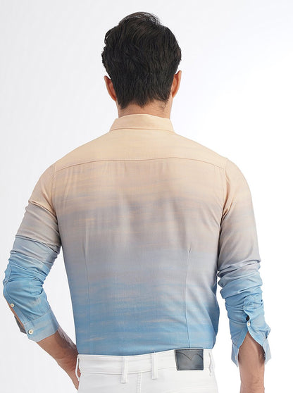 Peach Printed Slim Fit Casual Shirt | JadeBlue