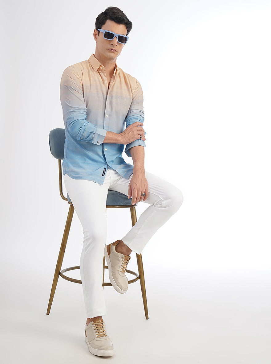 Peach Printed Slim Fit Casual Shirt | JadeBlue