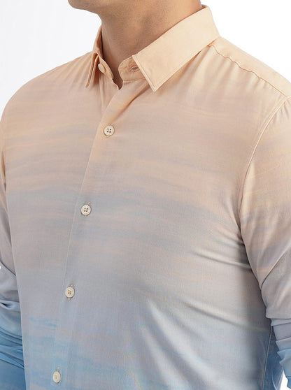 Peach Printed Slim Fit Casual Shirt | JadeBlue