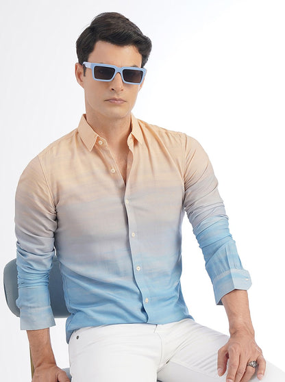 Peach Printed Slim Fit Casual Shirt | JadeBlue