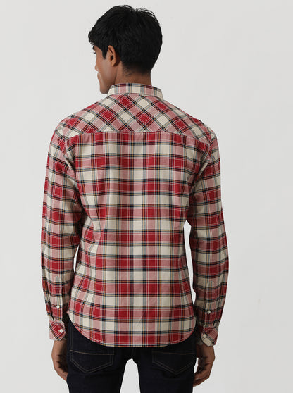 Red Checked Slim Fit Casual Shirt | Greenfibre