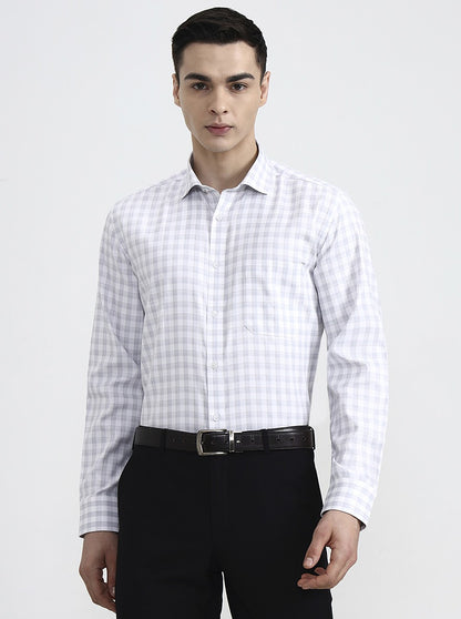 White & Grey Checked Regular Fit Formal Shirt | Greenfibre