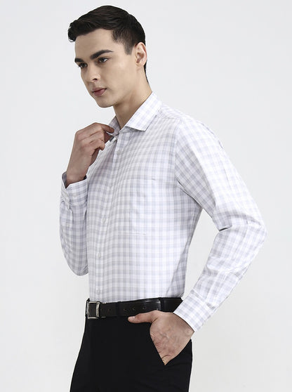 White & Grey Checked Regular Fit Formal Shirt | Greenfibre