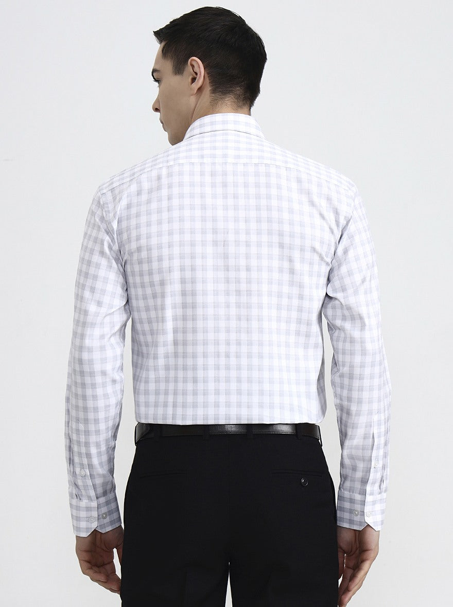 White & Grey Checked Regular Fit Formal Shirt | Greenfibre