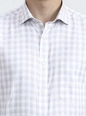 White & Grey Checked Regular Fit Formal Shirt | Greenfibre