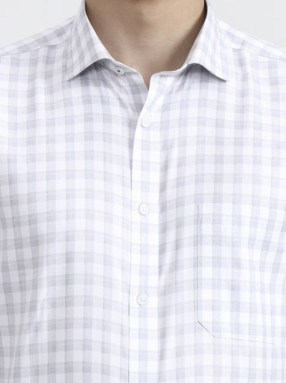 White & Grey Checked Regular Fit Formal Shirt | Greenfibre