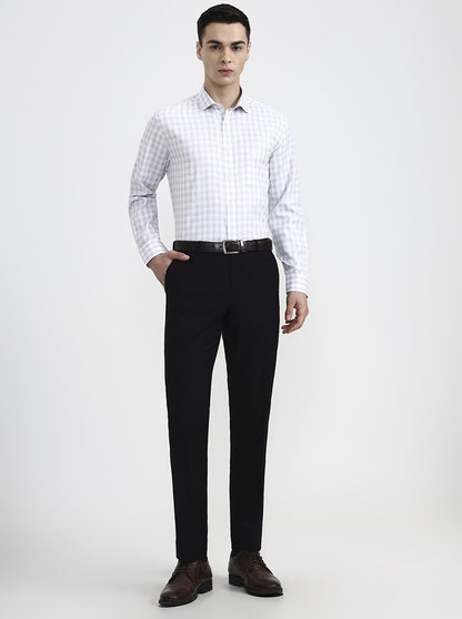 White & Grey Checked Regular Fit Formal Shirt | Greenfibre