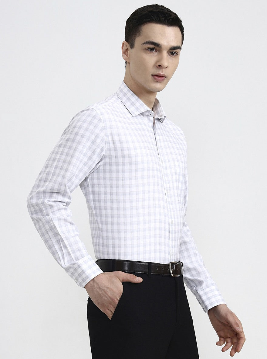 White & Grey Checked Regular Fit Formal Shirt | Greenfibre