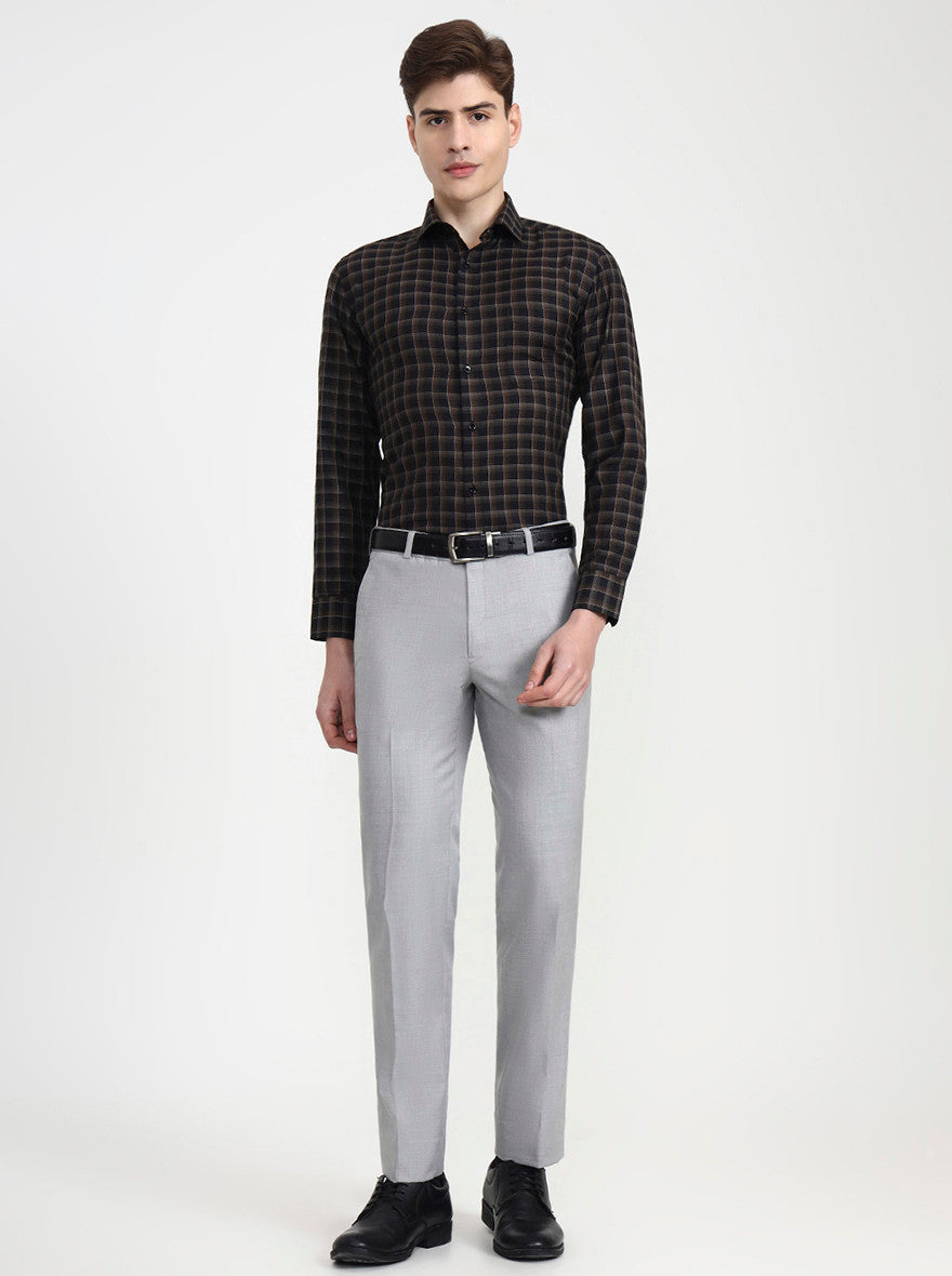 Brown & Black Checked Slim Fit Formal Shirt | Greenfibre
