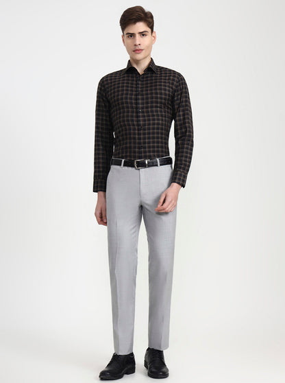 Brown & Black Checked Slim Fit Formal Shirt | Greenfibre