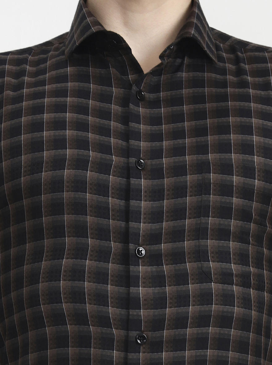 Brown & Black Checked Slim Fit Formal Shirt | Greenfibre