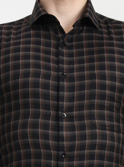 Brown & Black Checked Slim Fit Formal Shirt | Greenfibre
