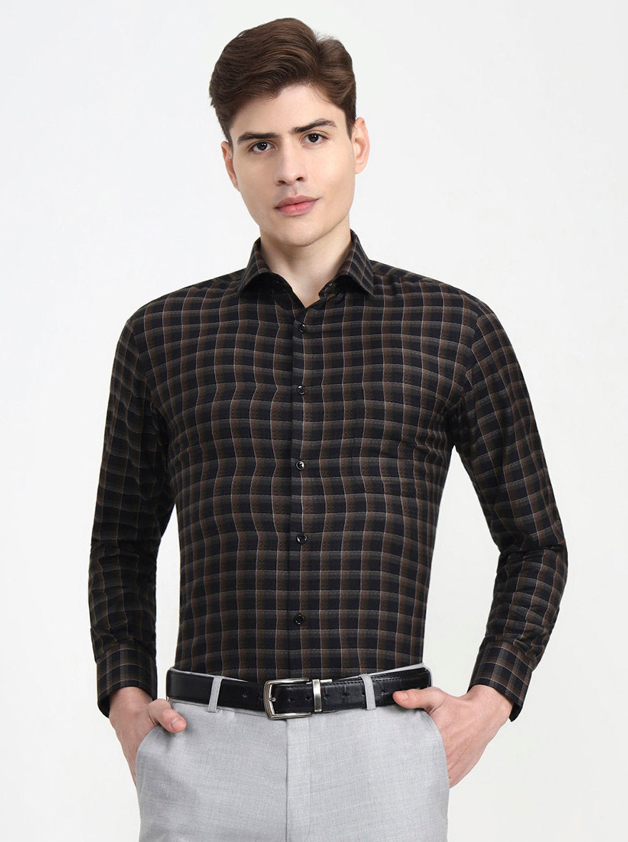 Brown & Black Checked Slim Fit Formal Shirt | Greenfibre