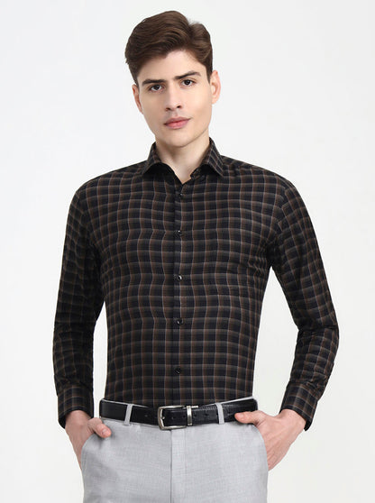 Brown & Black Checked Slim Fit Formal Shirt | Greenfibre