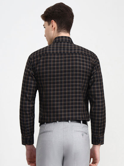 Brown & Black Checked Slim Fit Formal Shirt | Greenfibre