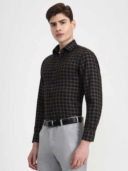 Brown & Black Checked Slim Fit Formal Shirt | Greenfibre