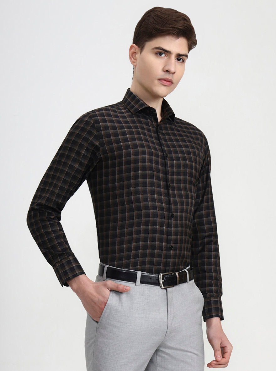 Brown & Black Checked Slim Fit Formal Shirt | Greenfibre
