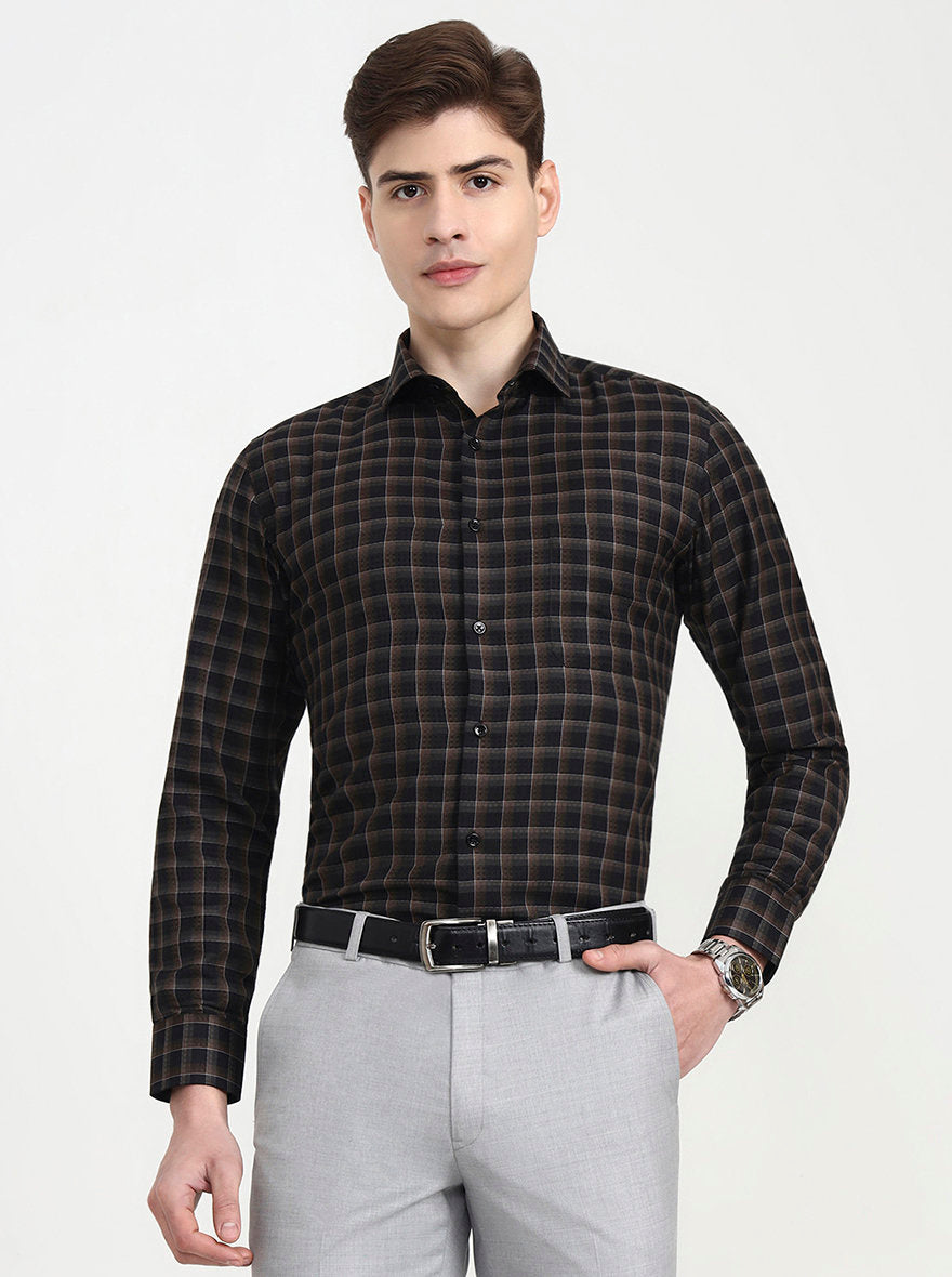 Brown & Black Checked Slim Fit Formal Shirt | Greenfibre