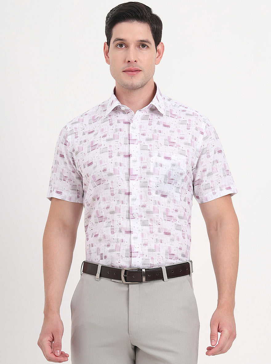 White & Purple Printed Regular Fit Formal Shirt | JadeBlue