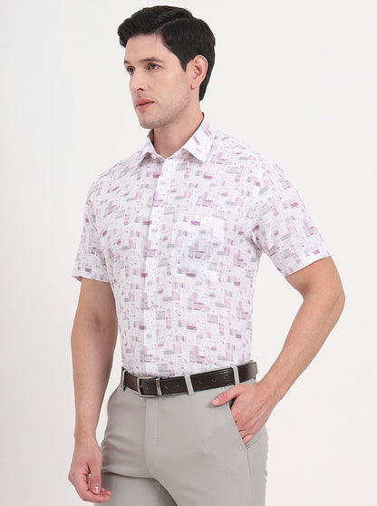 White & Purple Printed Regular Fit Formal Shirt | JadeBlue