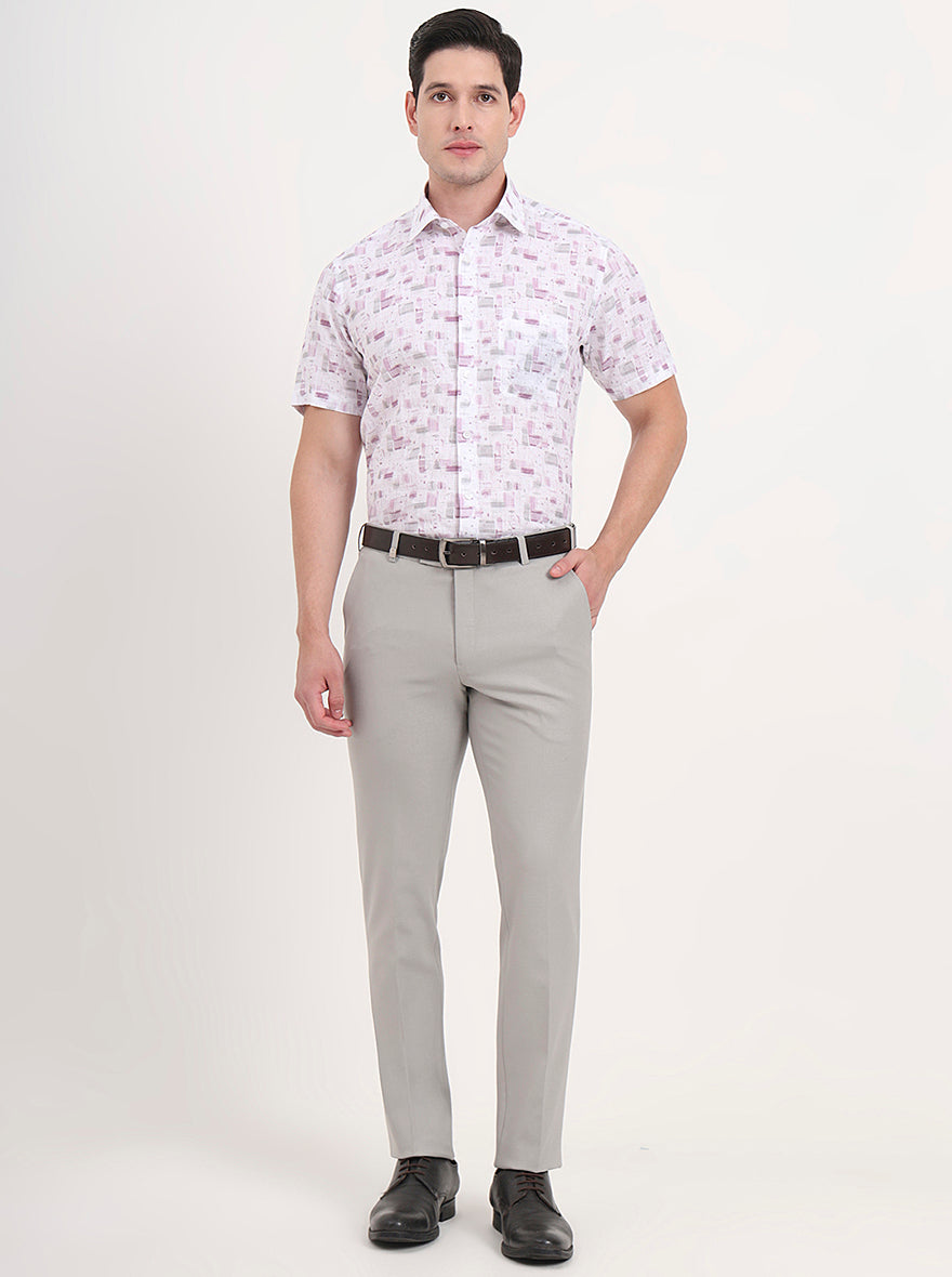 White & Purple Printed Regular Fit Formal Shirt | JadeBlue