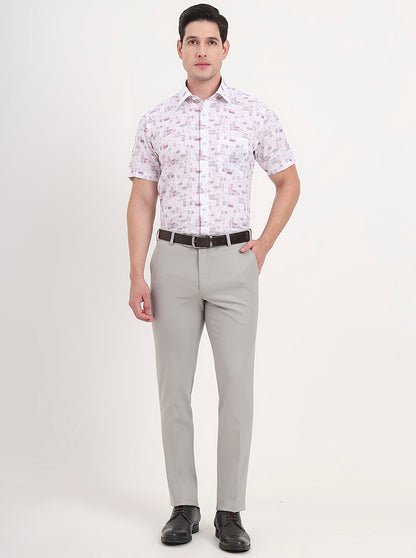 White & Purple Printed Regular Fit Formal Shirt | JadeBlue