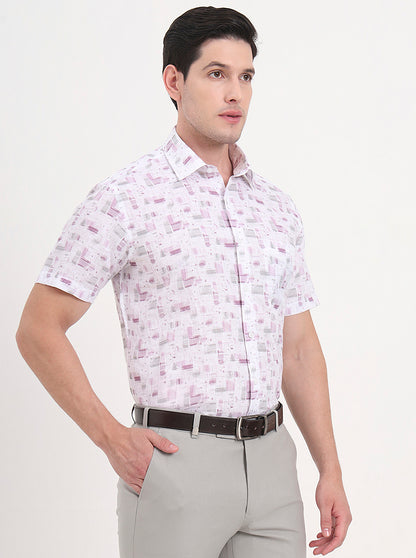 White & Purple Printed Regular Fit Formal Shirt | JadeBlue
