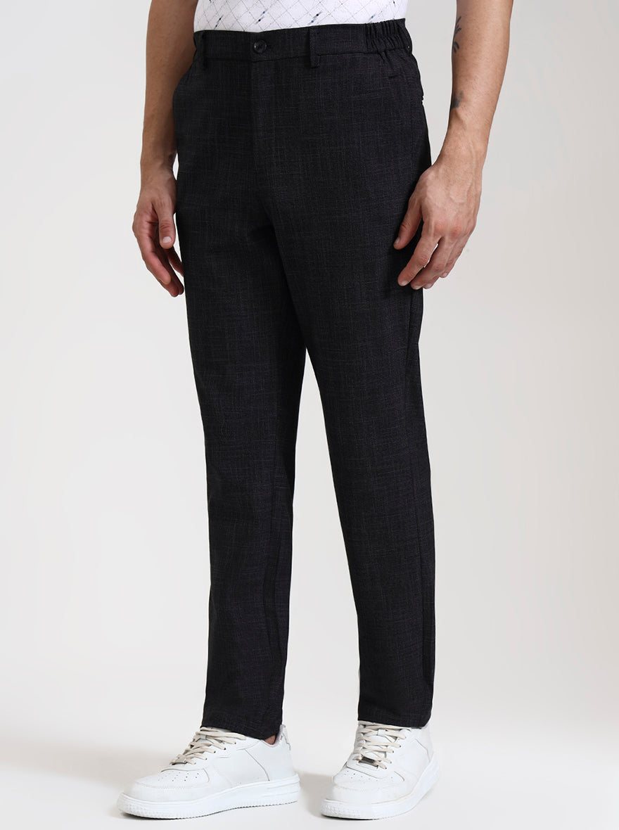 Black Solid Slim Fit Casual Trouser | JadeBlue