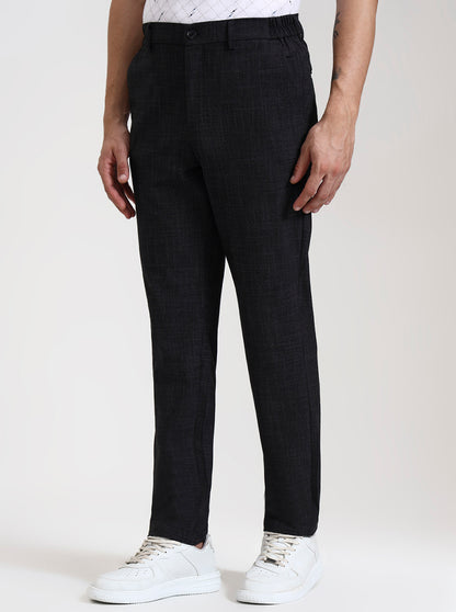 Black Solid Slim Fit Casual Trouser | JadeBlue